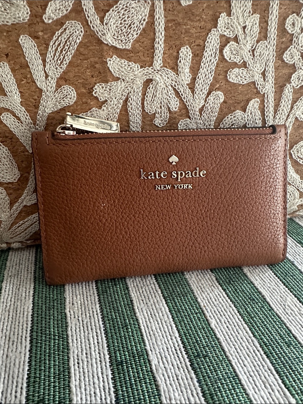 kate spade Brown Pebble Leather Zip Card Wallet